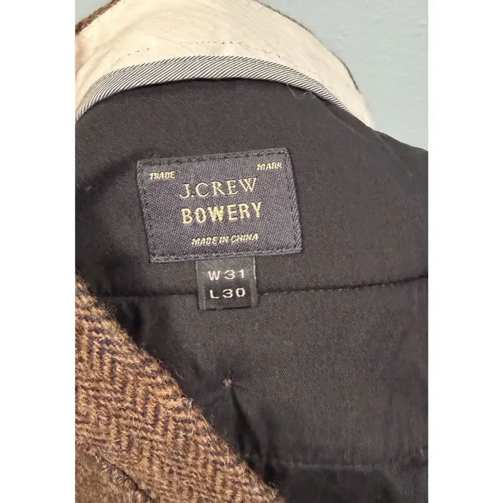 J.Crew Bowery Men’s 31x27 Moon British Cloth Wool Herringbone Tweed Pants Brown
